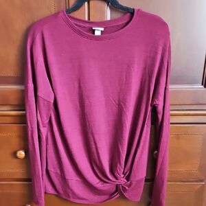 Burgundy Long Sleeve Top with Knot Detail